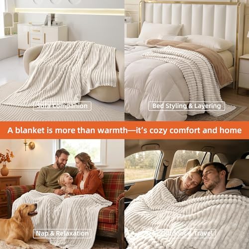 White Fleece Throw Blanket for Couch & Bed, Cozy Warm Gifts for Women