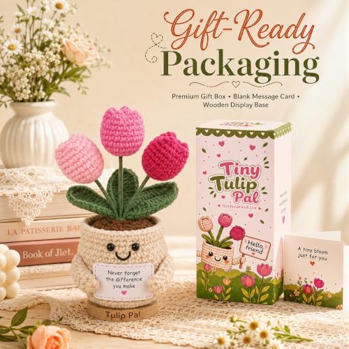 INSPRING Thank You Gifts for Women, Emotional Support Crochet Tulips