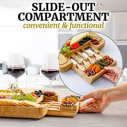 Zulay Kitchen Premium Bamboo Cheese Board Set - Extra Thick Bamboo