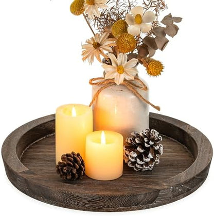 Hanobe Wooden Tray for Coffee Table, Decorative Round Candle Holder