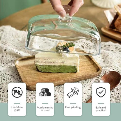 2 Pack Rectangular Wooden Cake Stand, 4 x 6.3 Mini Cake Plate Holder