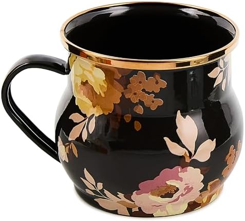 MACKENZIE-CHILDS Enamel Mug, 16 Ounces, Wild Rose Brown