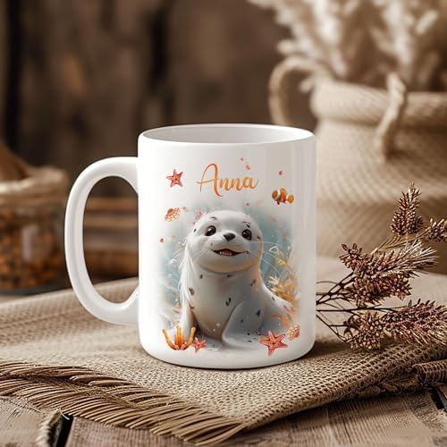 Hyturtle Personalized Cute Seal Mug - Custom Coffee Cup - Gift For