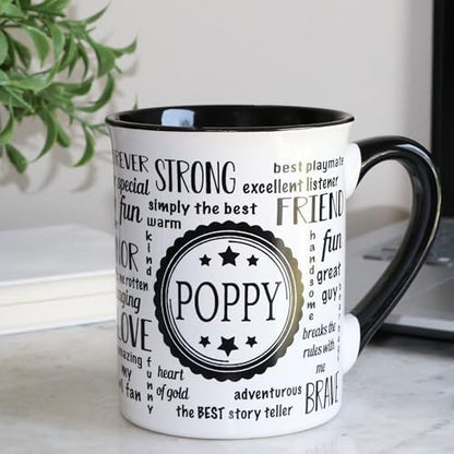Cottage Creek Poppy Coffee Mug, Word Art Cup, Fathers Day Gift for