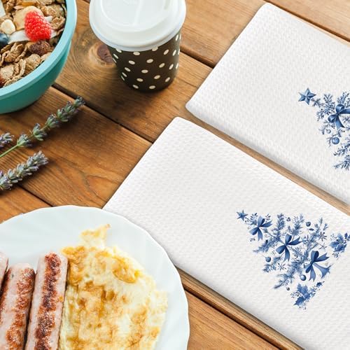 Chinoiserie Christmas Kitchen Towels Decor Set of 2 - Blue Christmas
