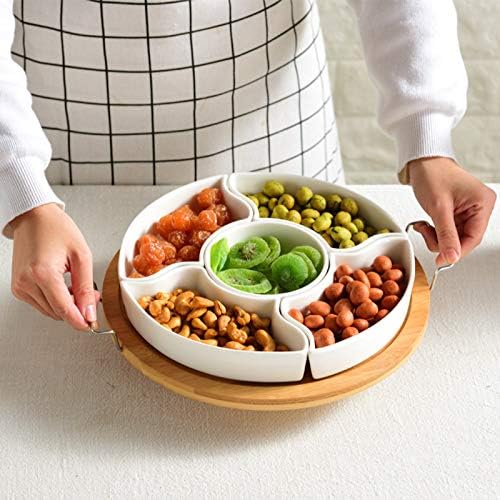 yarlung 11 Inch Ceramic Divided Serving Dishes with Bamboo Platter