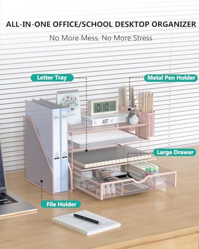 WALI Desk File Organizer, 4 Tier Desktop Paper Letter Tray Organizer