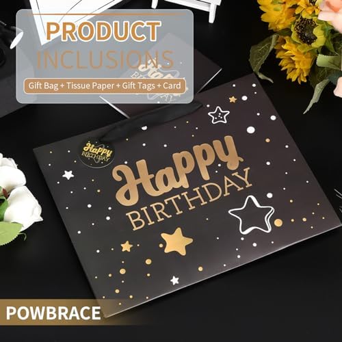 Powbrace 13" Birthday Gift Bag with Tissue Paper & Card