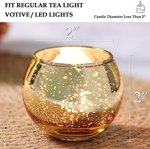 Volens Round Gold Votive Candle Holders, Mercury Glass Votives Set of