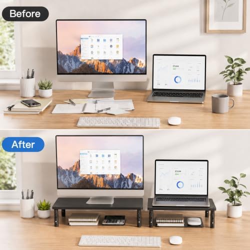 OPNICE Adjustable Monitor Stand Riser for Desk, Wood Computer & Laptop