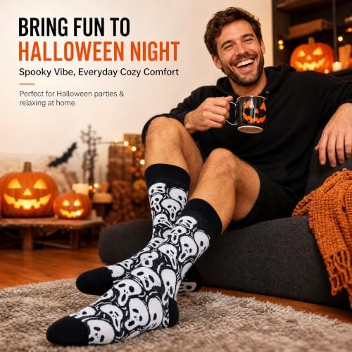 Mens Halloween Socks, Funny Crazy Novelty Skull Skeleton Crew Socks
