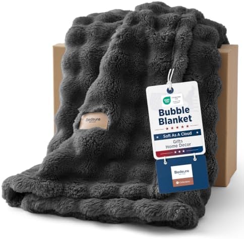 Bedsure Cloud Bubble Soft Throw Blanket for Couch, Dark Grey, 50"×60"