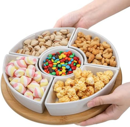 Lyellfe Divided Serving Dish Lazy Susan, 5 Removable Compartment