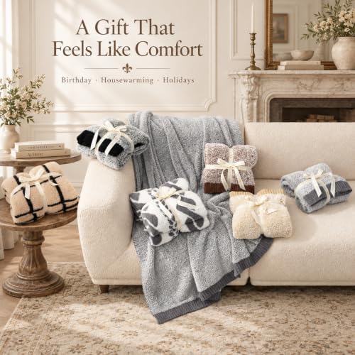 Amélie Home Faux Fur Throw Blanket, Heather Beige, 50"x60"