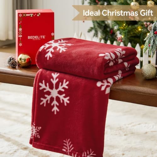 BEDELITE Christmas Twin Blanket for Decor & Gift, Red Snowflake
