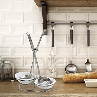 MyGift Ceramic Spoon Rest, Upright Ladle Holder with Steel Rack Set of