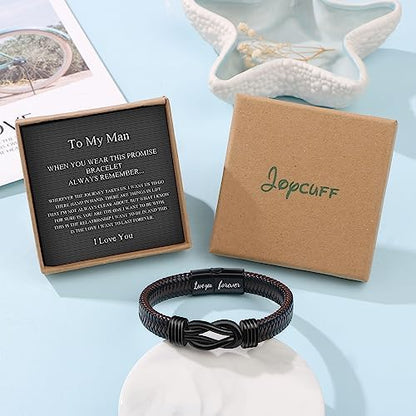 Knot Bracelet Gifts for Men, Leather Stainless Steel Knot Mens
