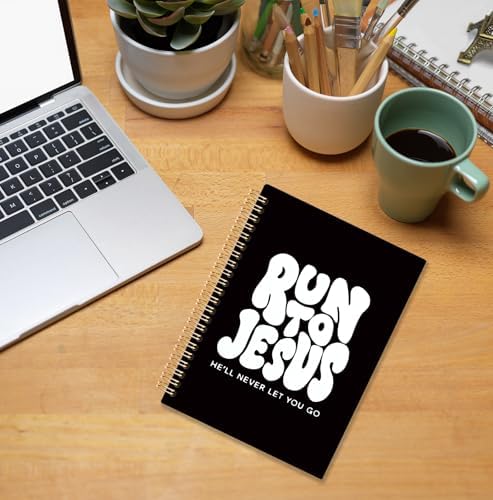 Black and White Christian Spiral Notebook, Run to Jesus Bible Verse