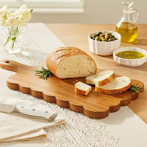 Novabright Scalloped Wood Cutting Board, Dark Brown Serving Tray