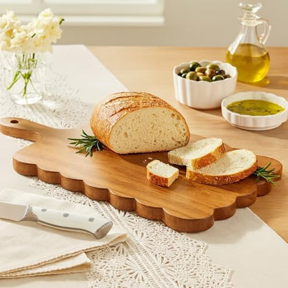 Novabright Scalloped Wood Cutting Board, Dark Brown Serving Tray