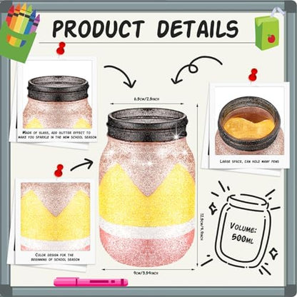 Funnymoom 2 Pcs 2026 Back to School Glitter Mason Jar, Pencil Apple