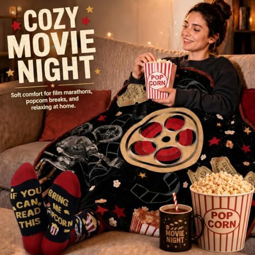 HunnmingRe 2 Pcs Movie Night Throw Blankek 60"x 50" and Sock Gifts Set