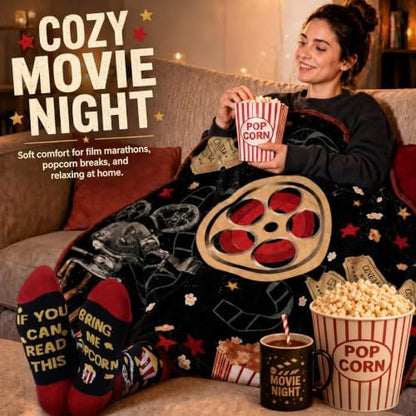 HunnmingRe 2 Pcs Movie Night Throw Blankek 60"x 50" and Sock Gifts Set