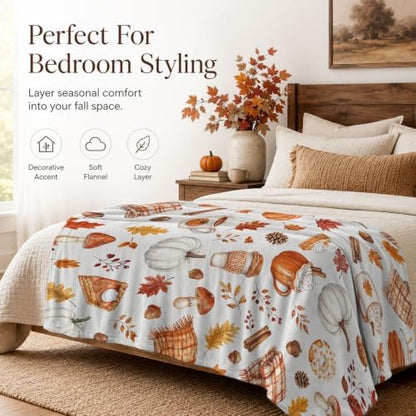 Aipon Fall Maple Leaf Pumpkin Coffee Scarf Throw Blanket 50 x 60 Inch