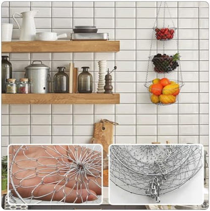 Tier Wire Hanging Fruit Basket, Silver Iron Wall Kitchen Organizer