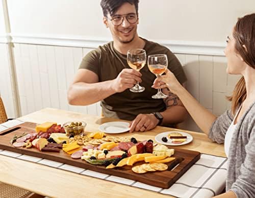 Large Acacia Serving Board with Handles, 36 x 12 Inch Rectangular