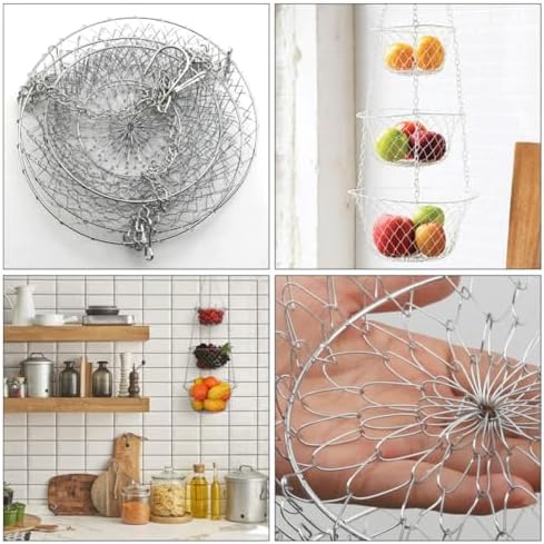 Tier Wire Hanging Fruit Basket, Silver Iron Wall Kitchen Organizer