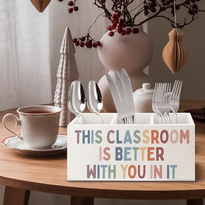 Classroom Decor Wooden Pen Pencil Holder for Teacher Desk Accessories