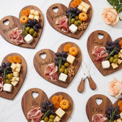 Patelai 18 Set Bridal Shower Game Prize Heart Cheese Board, Acacia