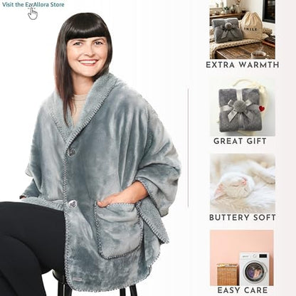Original Premium Double Layer Poncho Blanket, No Sleeves, Sherpa