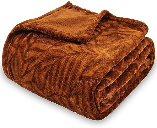 SOCHOW Super Soft Flannel Fall Throw Blanket, 50 x 60 Inches, Caramel