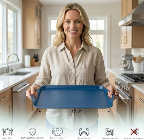 KINGEN 2-Pack Navy Blue Bamboo Fiber Serving Trays - 17.3×12.2-inch