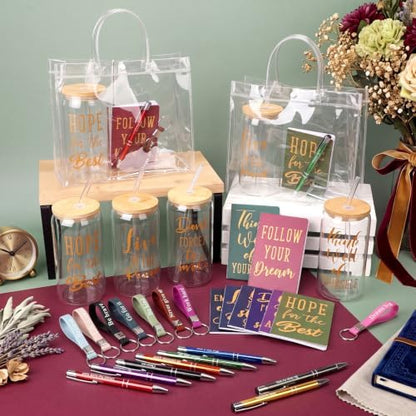 Rtteri 80 Pcs Inspirational Glass Cup Bulk Gift Set 16oz with Lid and