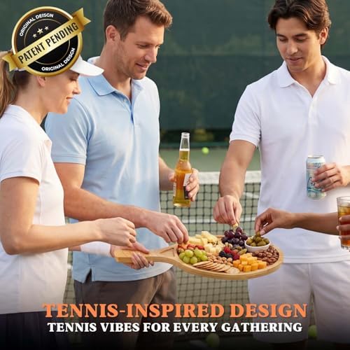 Tennis Racket Charcuterie Board, 16.5-Inch Bamboo Serving Board