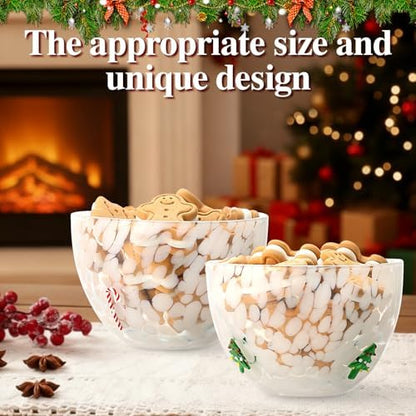 FoldTier 2 Pcs Christmas Glass Candy Bowls for Party,Candy Cane, Xmas