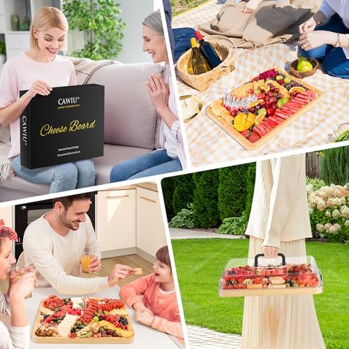 CAWIU Large Charcuterie Board with Lid, Portable Cheese Board & Snack
