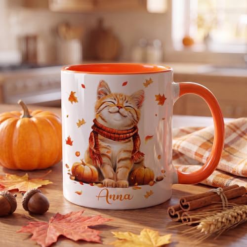 Hyturtle Personalized Cute Fall Cat Mug - Cute Cat Gift For Women