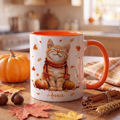 Hyturtle Personalized Cute Fall Cat Mug - Cute Cat Gift For Women