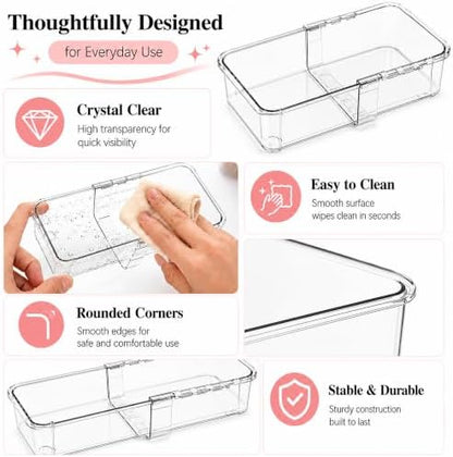Adjustable Clear Drawer Storage Organizer, 16 Pack 3 Sizes Expandable