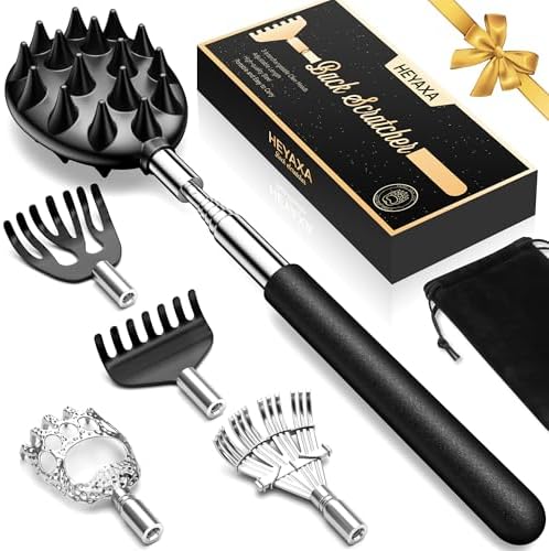 Telescopic Back Scratcher with 5 Detachable Heads, Gifts for Men