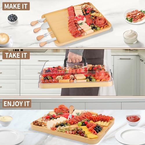 CAWIU Large Charcuterie Board with Lid, Portable Cheese Board & Snack