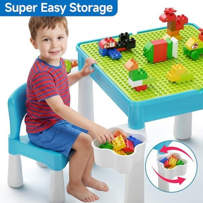 burgkidz Toddler Building Table Set: 1 Chair 128 Blocks Storage Box