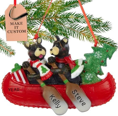 Personalized Couple Ornament 2026 for Family of 2, Bears in a Canoe