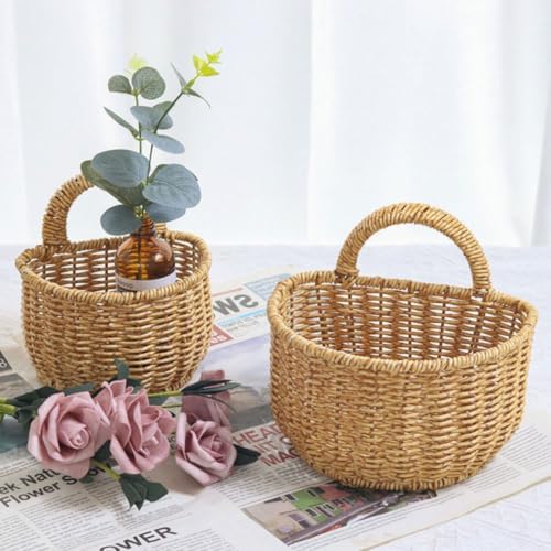 Wall Hanging Basket for Kitchen Fruit Mail Storage, Brown Imitation