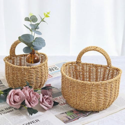 Wall Hanging Basket for Kitchen Fruit Mail Storage, Brown Imitation