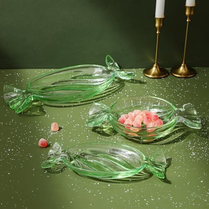 Christmas Candy Glass Plate, Christmas Theme Serving Tray for Holiday
